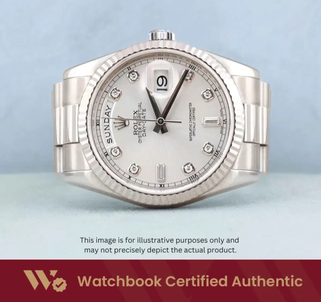 Rolex Daydate 118239 Silver w 8 Point Diamonds + Baguette Diamonds at 6 & 9 President