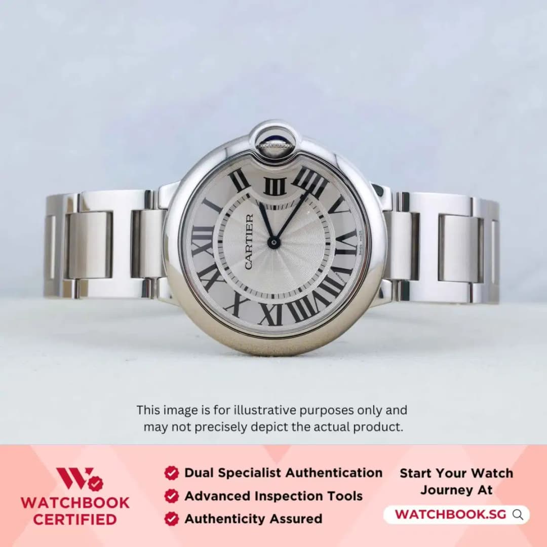 Cartier Ballon Bleu W69011Z4 Silvered Guilloché Opaline w Black Roman