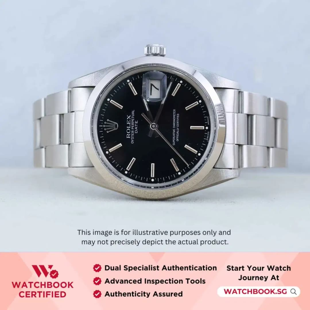 Rolex Oyster Perpetual Date 15000 Black w Silver Index Oyster